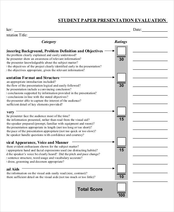 student paper presentation evaluation form