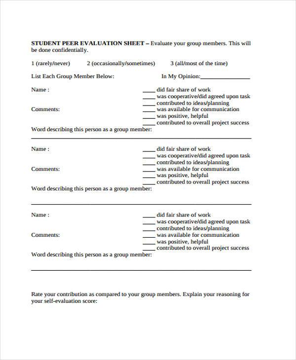 student peer evaluation form