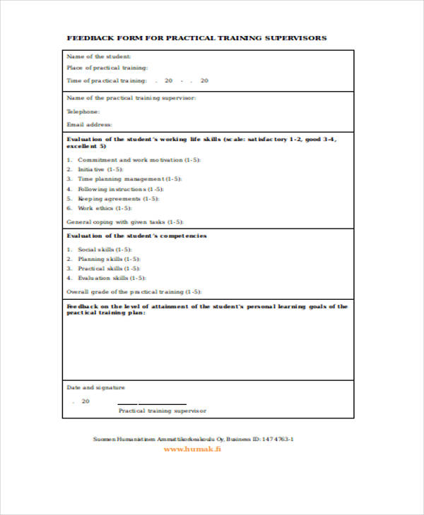 student practical training feedback form