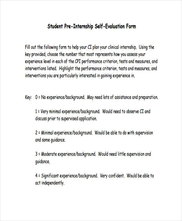 student pre internship self evaluation form1