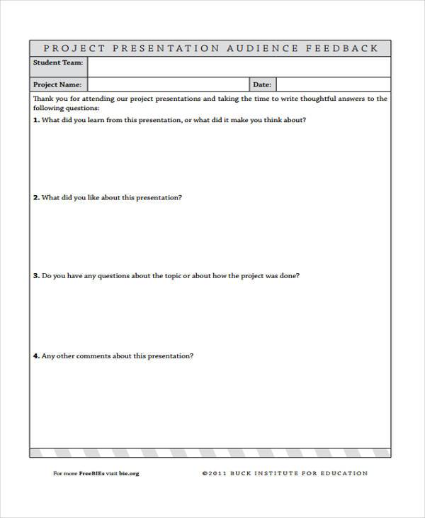 student presentation feedback form