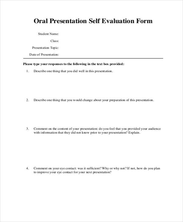student presentation self evaluation form