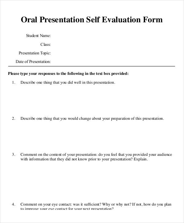 self evaluation form for presentation