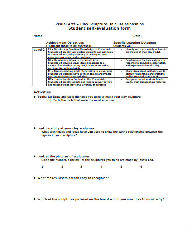 student self evaluation form