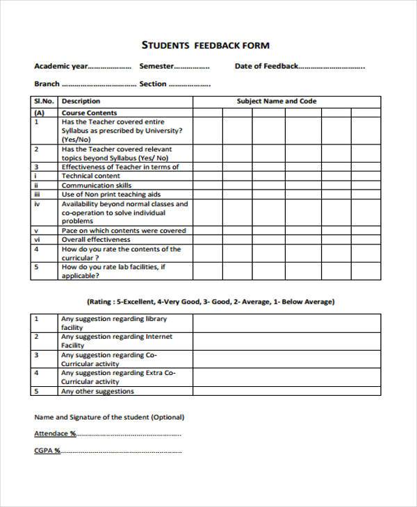 FREE 51+ Feedback Forms in PDF | MS Word | Excel