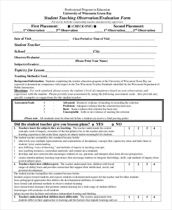 student teacher observation evaluation form2