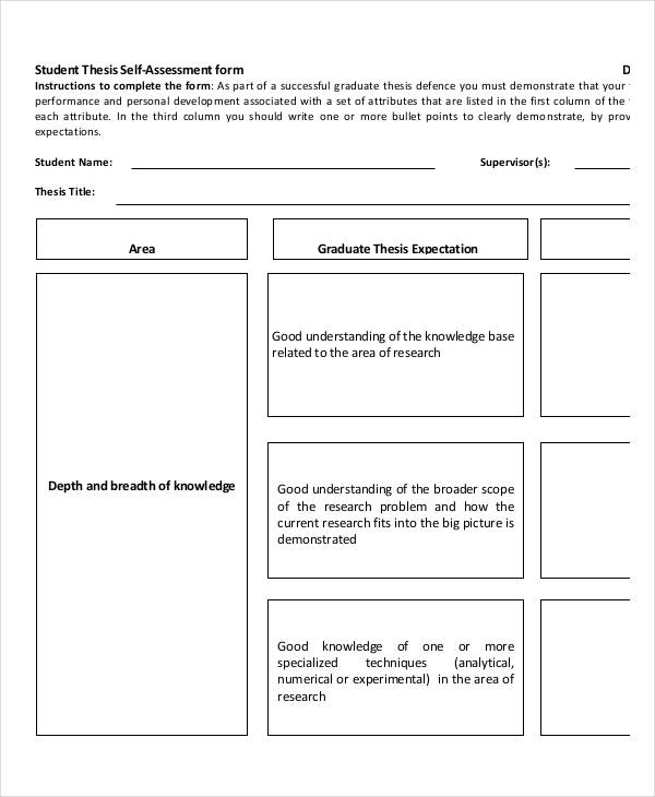 student thesis self assessment form