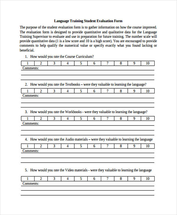 student training program evaluation form