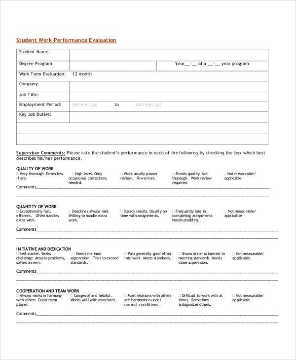 student work performance evaluation form1
