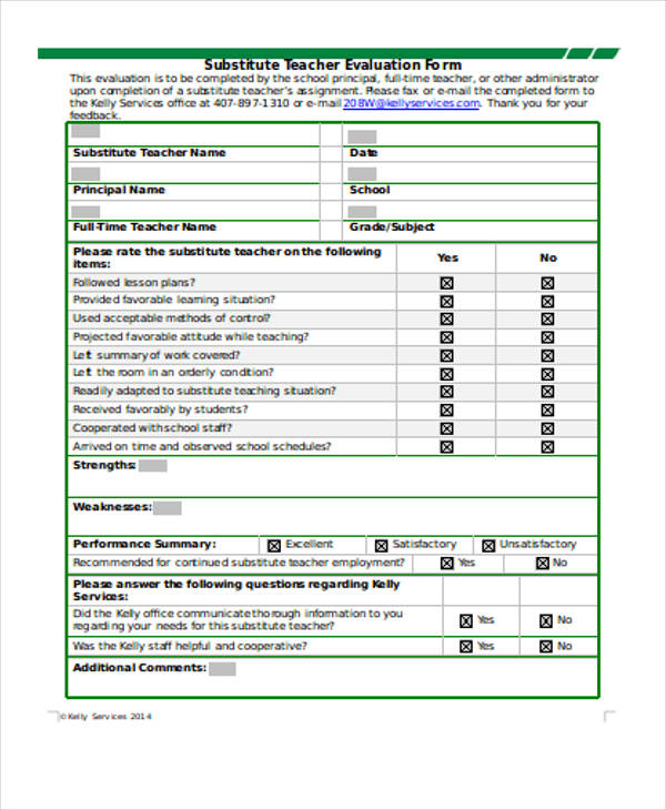 substitute student teacher evaluation form 
