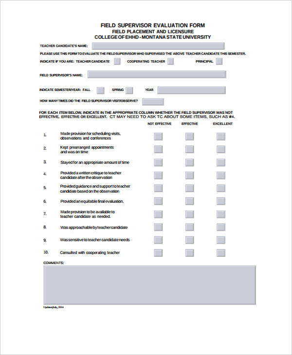 supervisor student teaching evaluation form