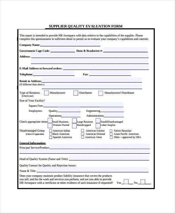 supplier quality evaluation form