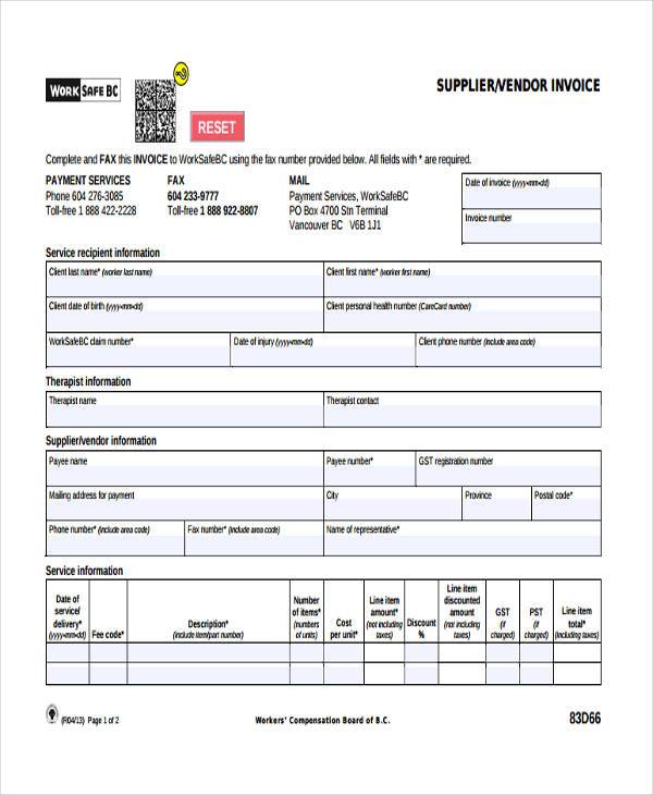 supplier vendor invoice form