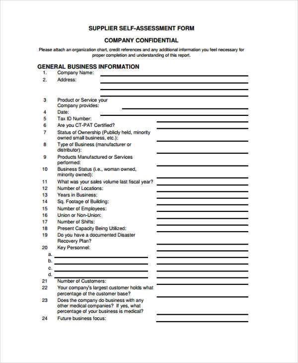suppliers self assessment form