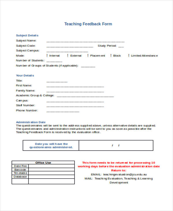 supply student teacher feedback form