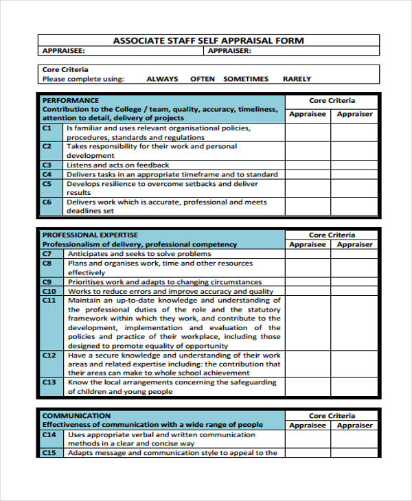 support staff annual appraisal form