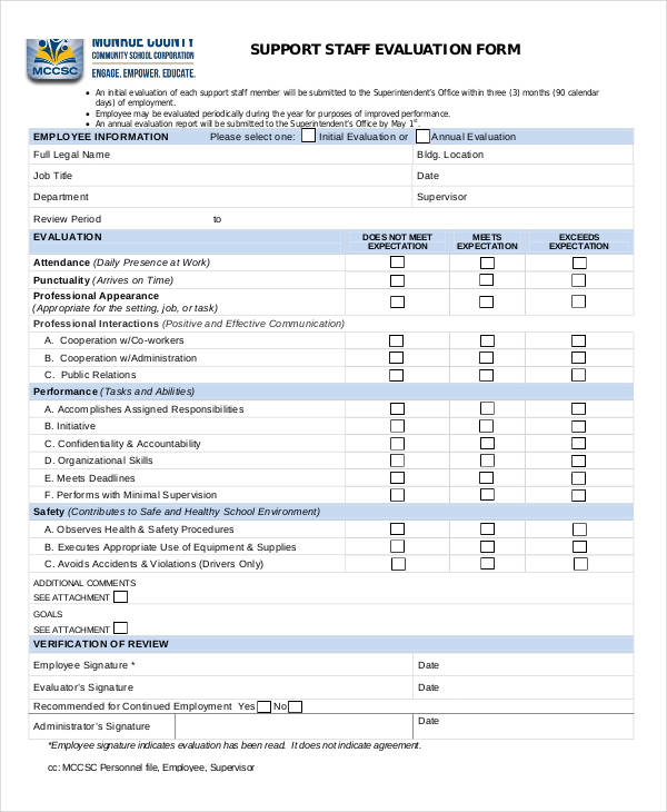 support staff employee evaluation form2
