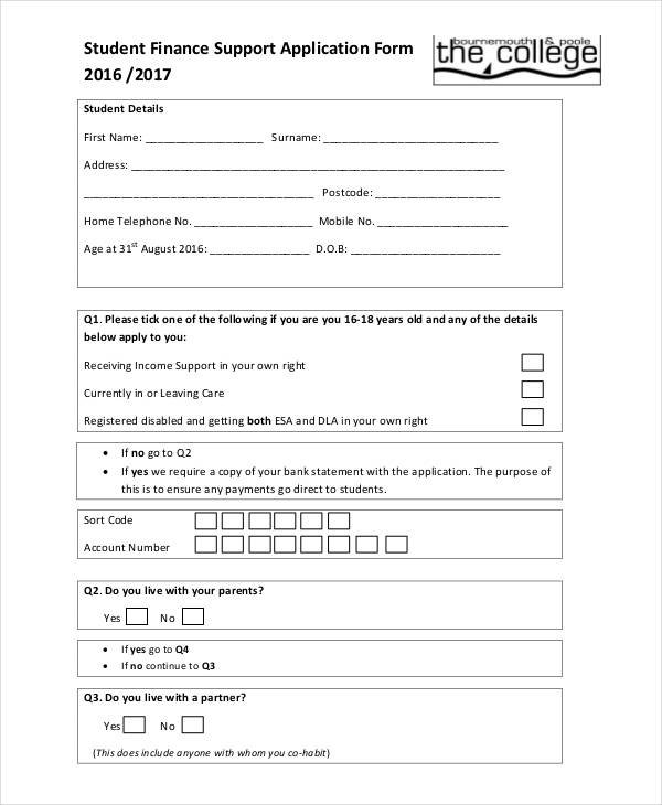 support student finance application form