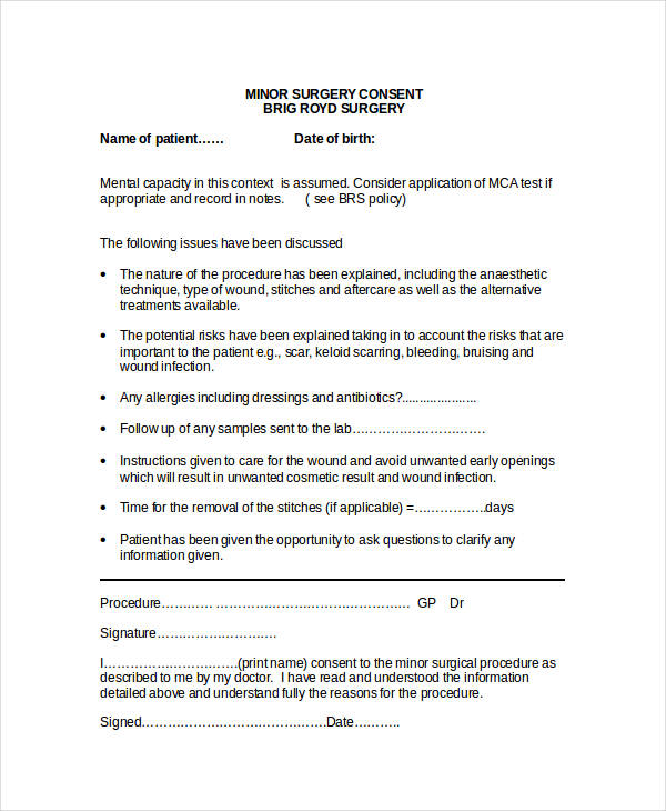 surgery consent form example
