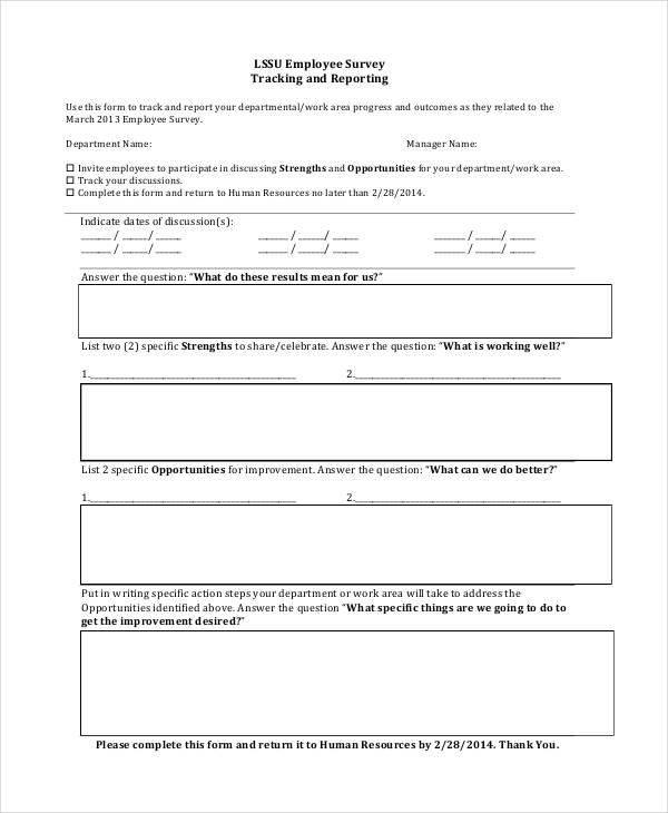 survey tracking report form