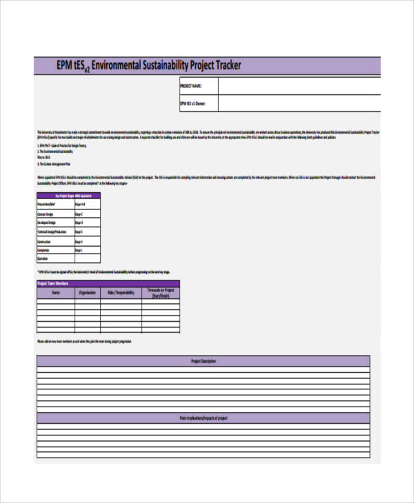 sustainability project tracking form