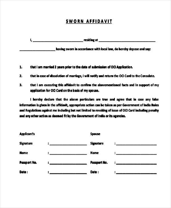 sworn affidavit application form