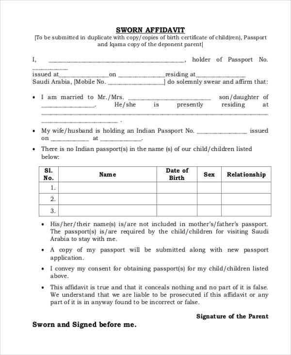 sworn affidavit form pdf