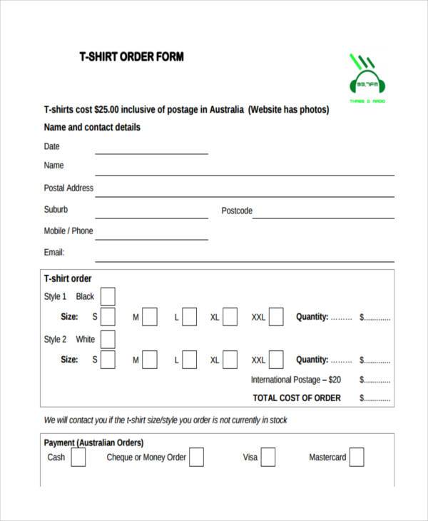 t shirt order form example