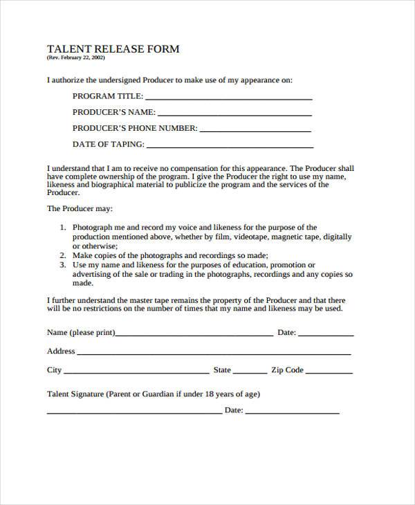 talent release form