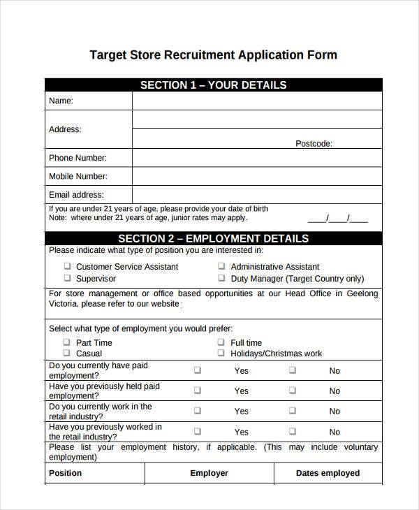 target store recruitment work application form