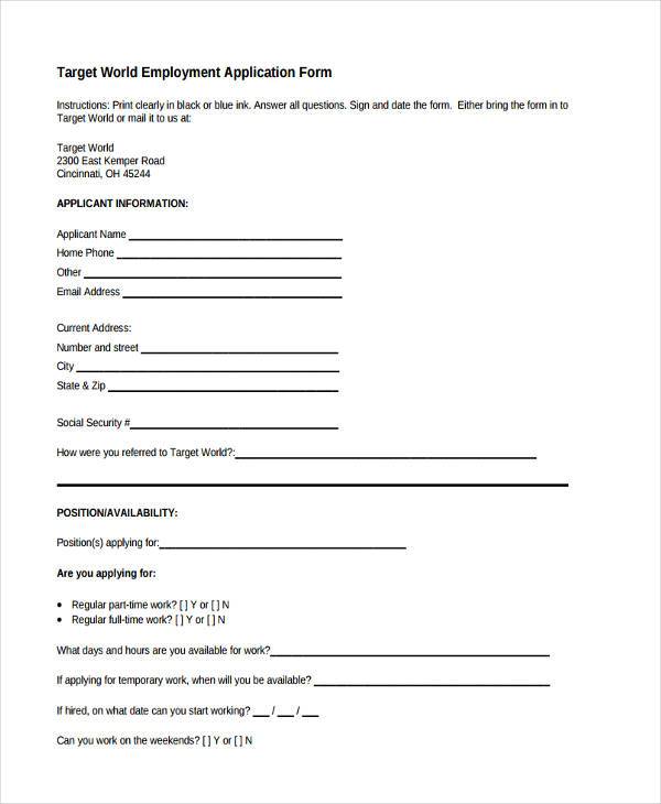 target world job application form