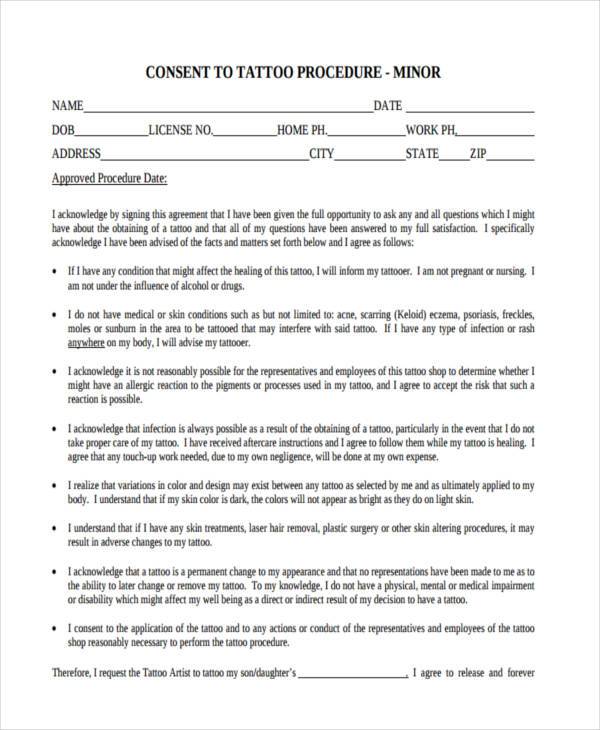 tattoo consent form for minor