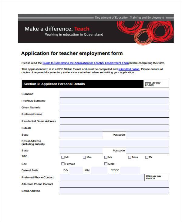 teacher registration application form