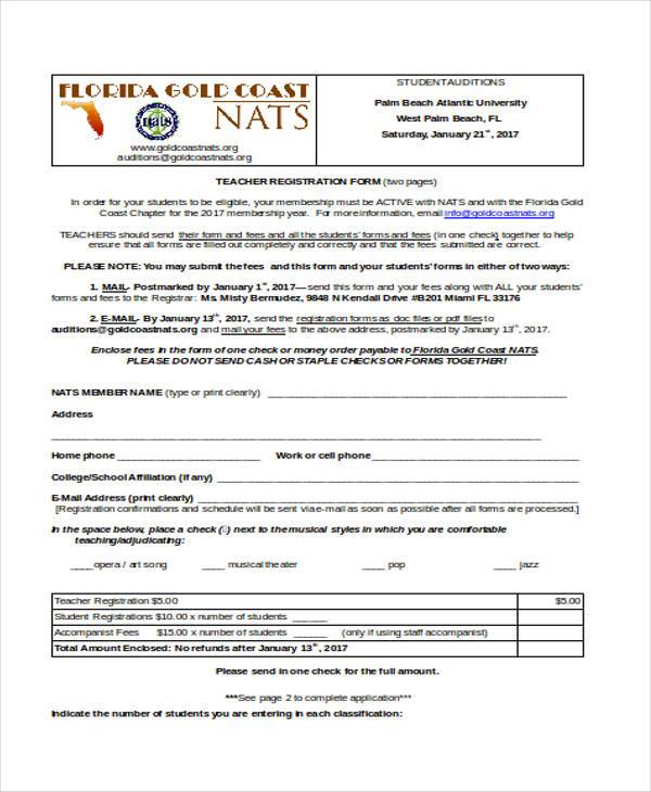 FREE 8+ Sample Teacher Registration Forms in PDF MS Word