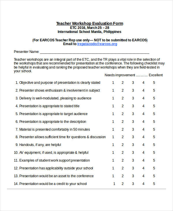 teacher workshop evaluation form in doc