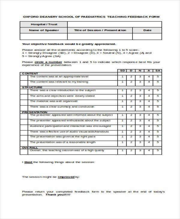 teaching feedback form