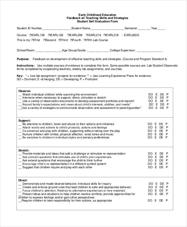 teaching skills feedback evaluation form