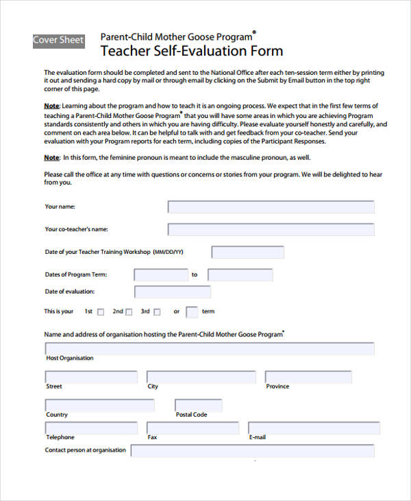 teaching staff self evaluation form