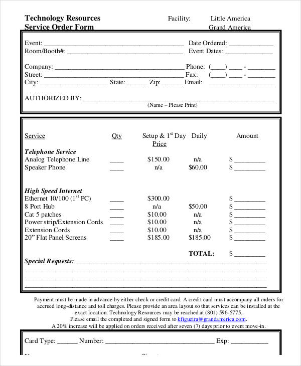 technology resources service order form