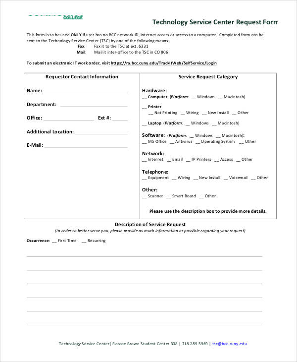 technology service center request form