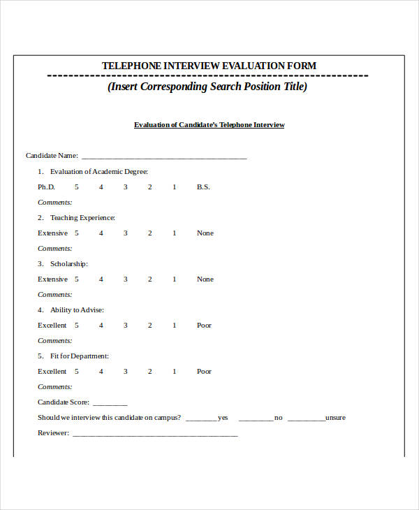 FREE 31+ Interview Evaluation Forms in PDF | MS Word | Excel