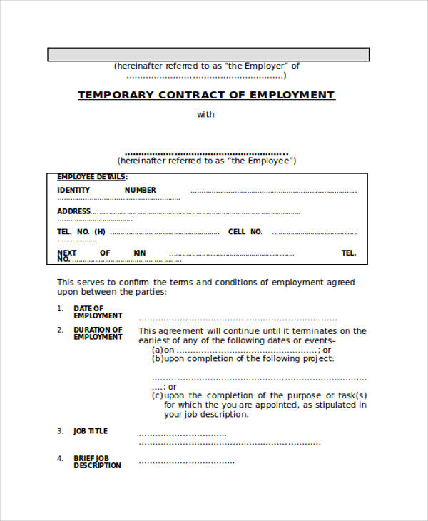 temporary contract of employment