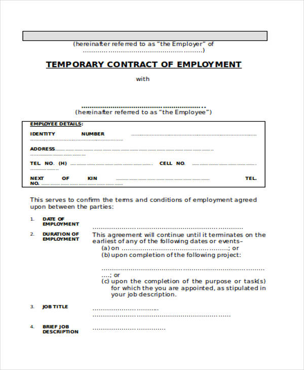 temporary employment contract agreement form1