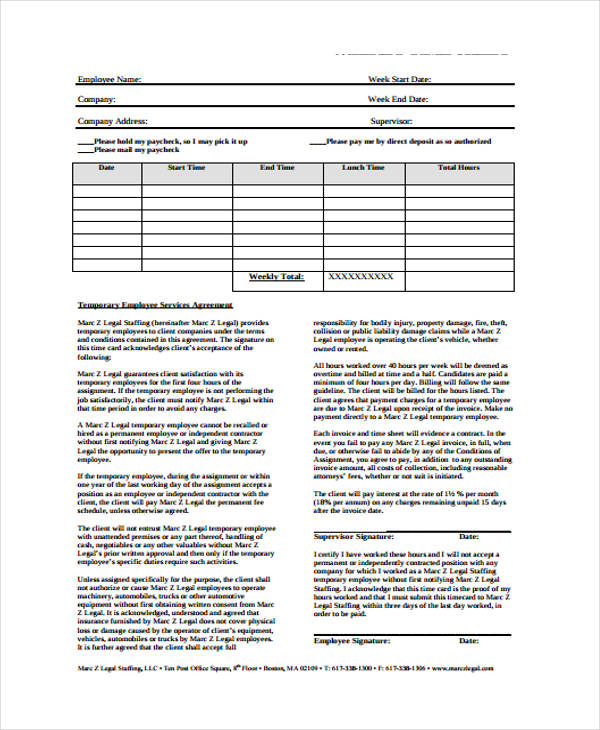 temporary employment service agreement form