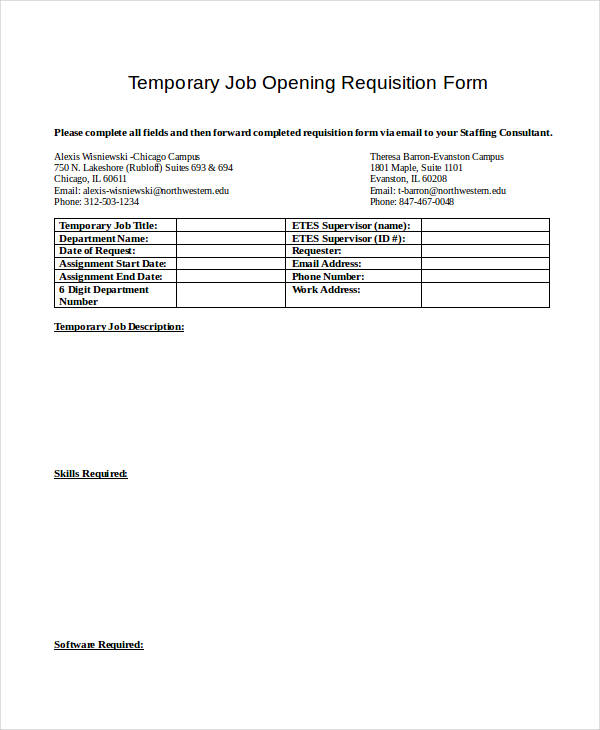 temporary job requisition form