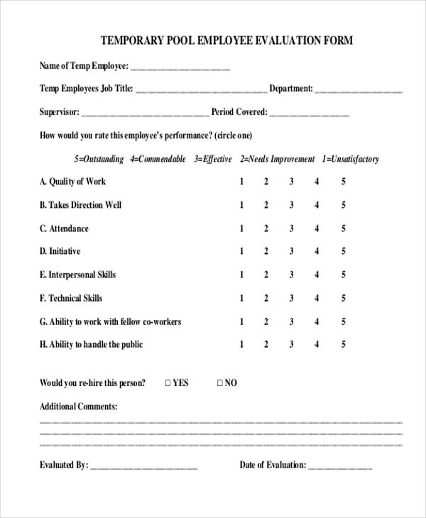 temporary pool employee evaluation form1