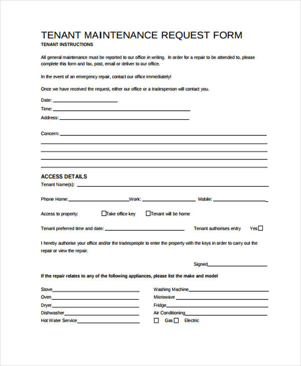 tenant maintenance request form