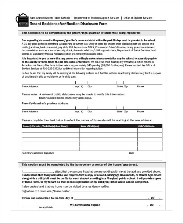 tenant residency verification form1