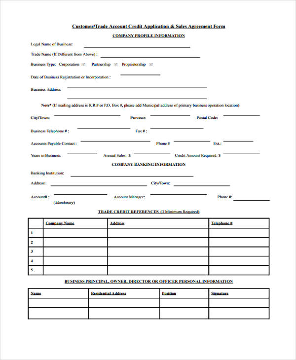 trade account customer credit application form