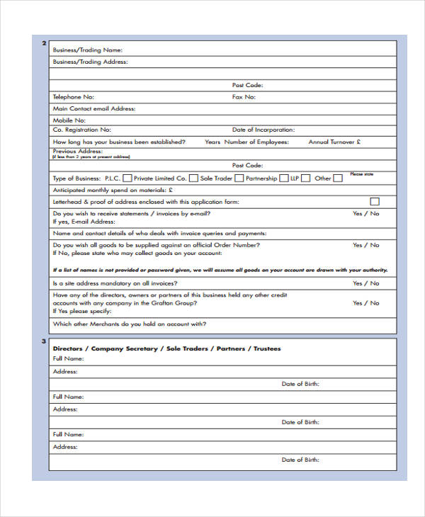 trade credit account application form